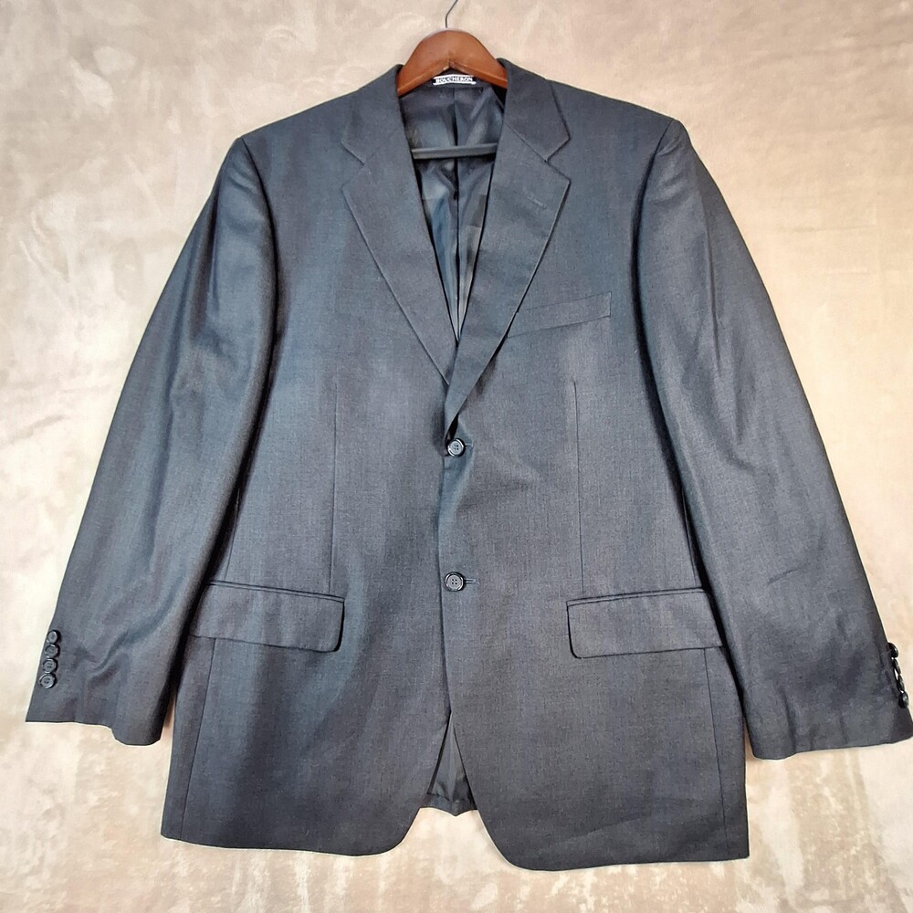 Boucheron Blazer Mens 58 Gray Wool Super 120s Double Vent 2 Button Made Italy